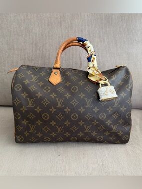 Louis Vuitton Speedy 35 Monogram Bag w/ Strap Authentic